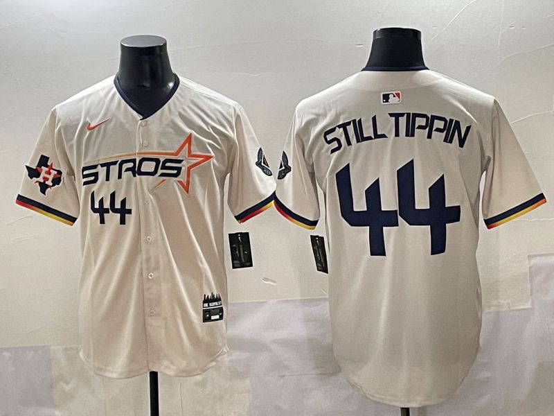 Men 2025 Houston Astros 44 Still Tippin Cream Three generations Joint Name Nike MLB Jersey style 3